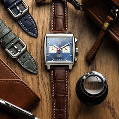 Vòng tay de montre en cuir véritable avec họa tiết cá sấu Carolina - Marron Pécan