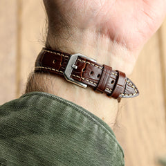 Vòng tay de montre en cuir véritable avec họa tiết cá sấu Carolina - Marron Pécan