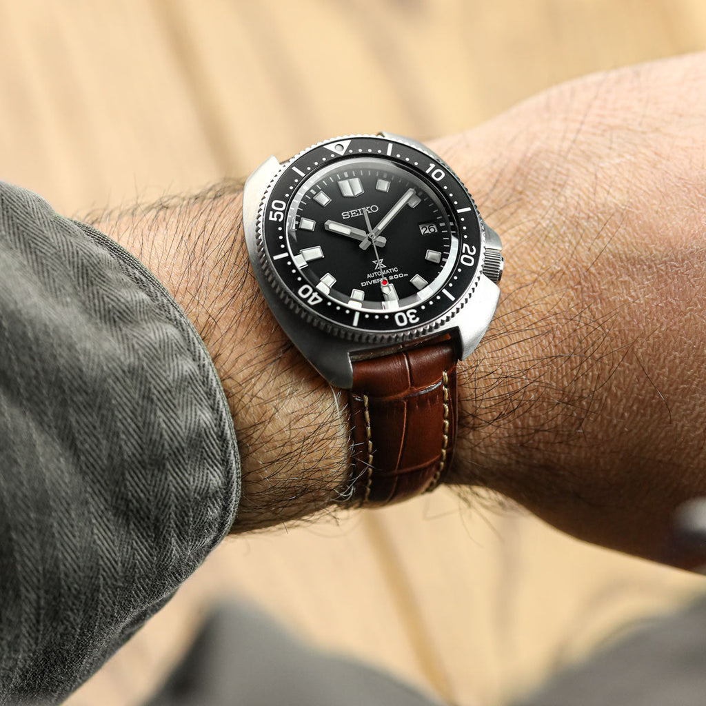 Vòng tay de montre en cuir véritable avec họa tiết cá sấu Carolina - Marron Pécan