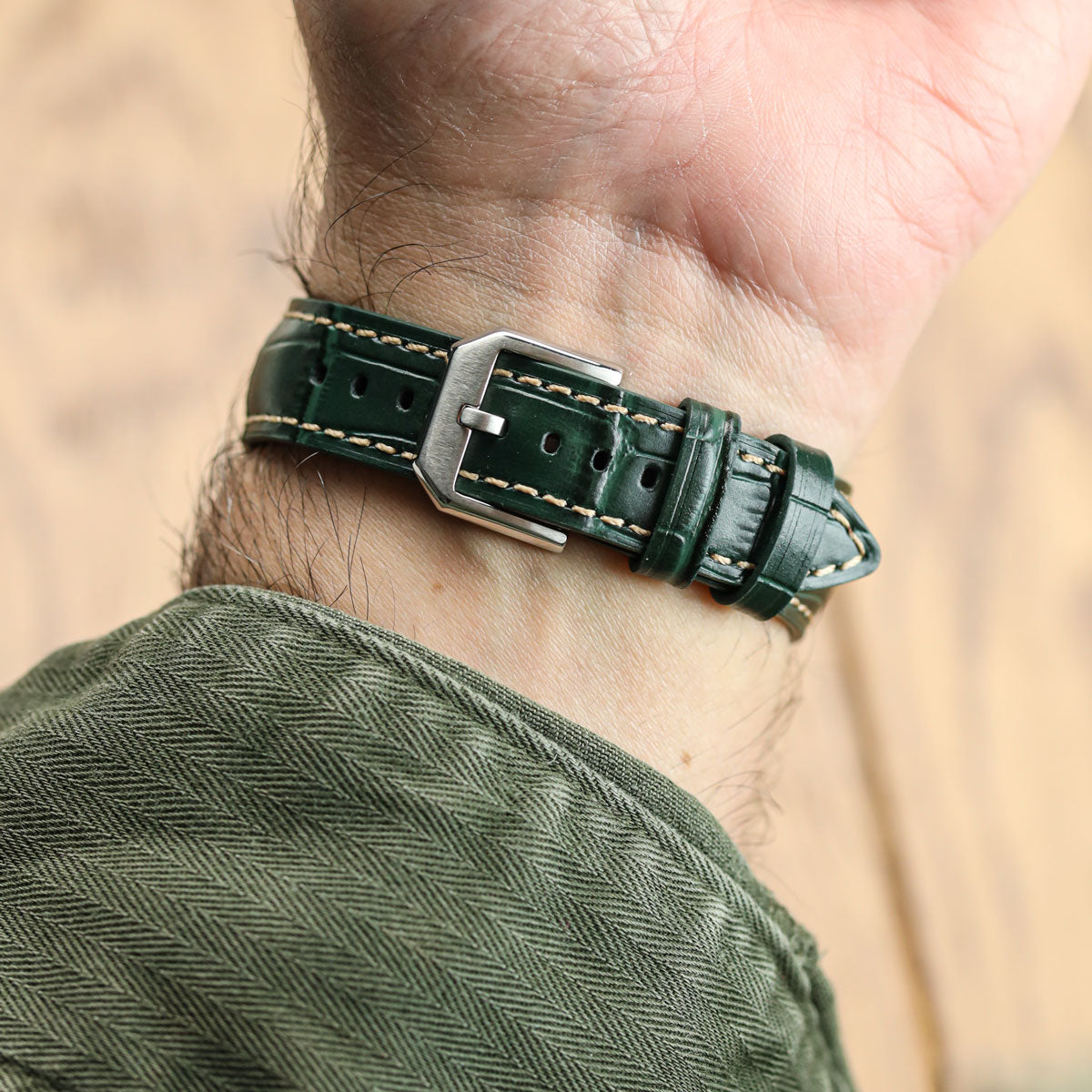 Vòng tay Cuir Véritable avec Motif Gator Carolina - Vert Émeraude
