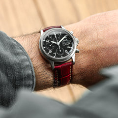 Vòng tay de montre en cuir véritable avec họa tiết cá sấu Carolina - Rouge Grenat