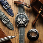 Vòng đeo tay de montre en cuir véritable avec imprimé alligator Carolina - Gris than chì élégante