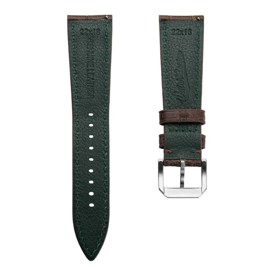 Vòng tay cuir véritable à họa tiết cá sấu cổ điển de Caroline - Brun
