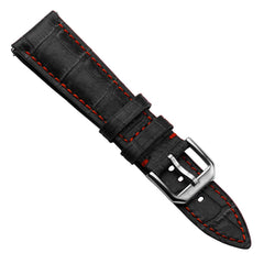 Vòng tay de montre en cuir véritable avec họa tiết cá sấu Carolina - Noir avec surpiqûres rouges