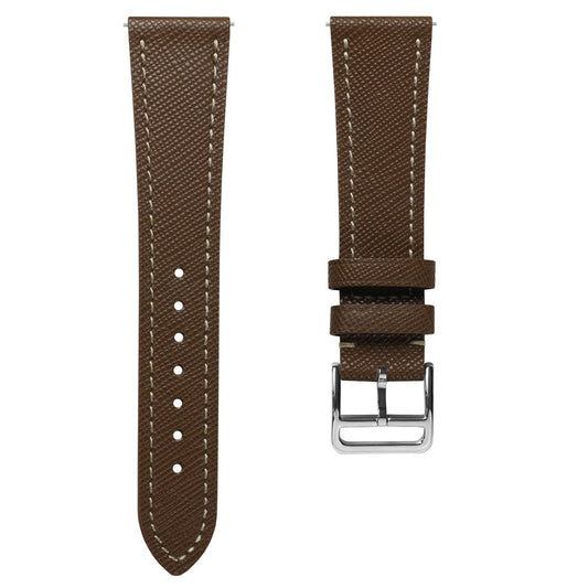 Vòng tay pour montre en cuir saffiano Brixham marron élégante et bền