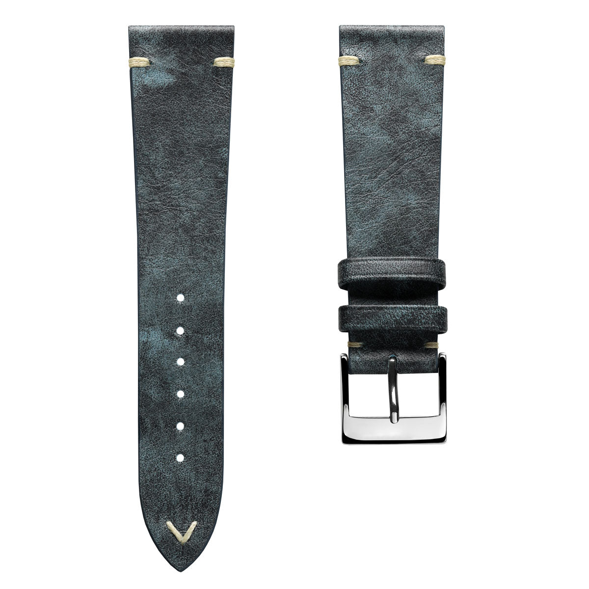 Dây đeo đồng hồ bằng da khâu kiểu cổ điển, màu xanh denim.