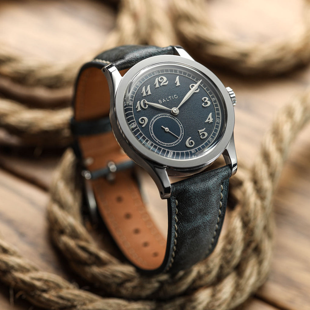 Dây đeo đồng hồ Laverton bằng da bê màu nâu sần - Màu xanh denim