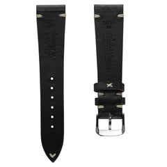 Dây đeo đồng hồ bằng da thật Cortez Vintage Stitching - Màu đen