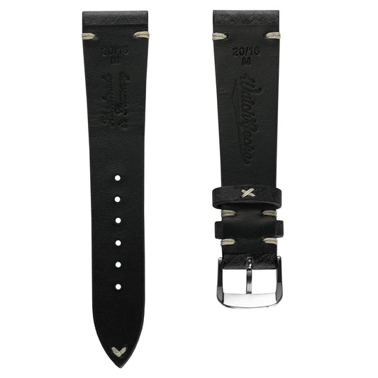 Dây đeo đồng hồ bằng da thật Cortez Vintage Stitching - Màu đen