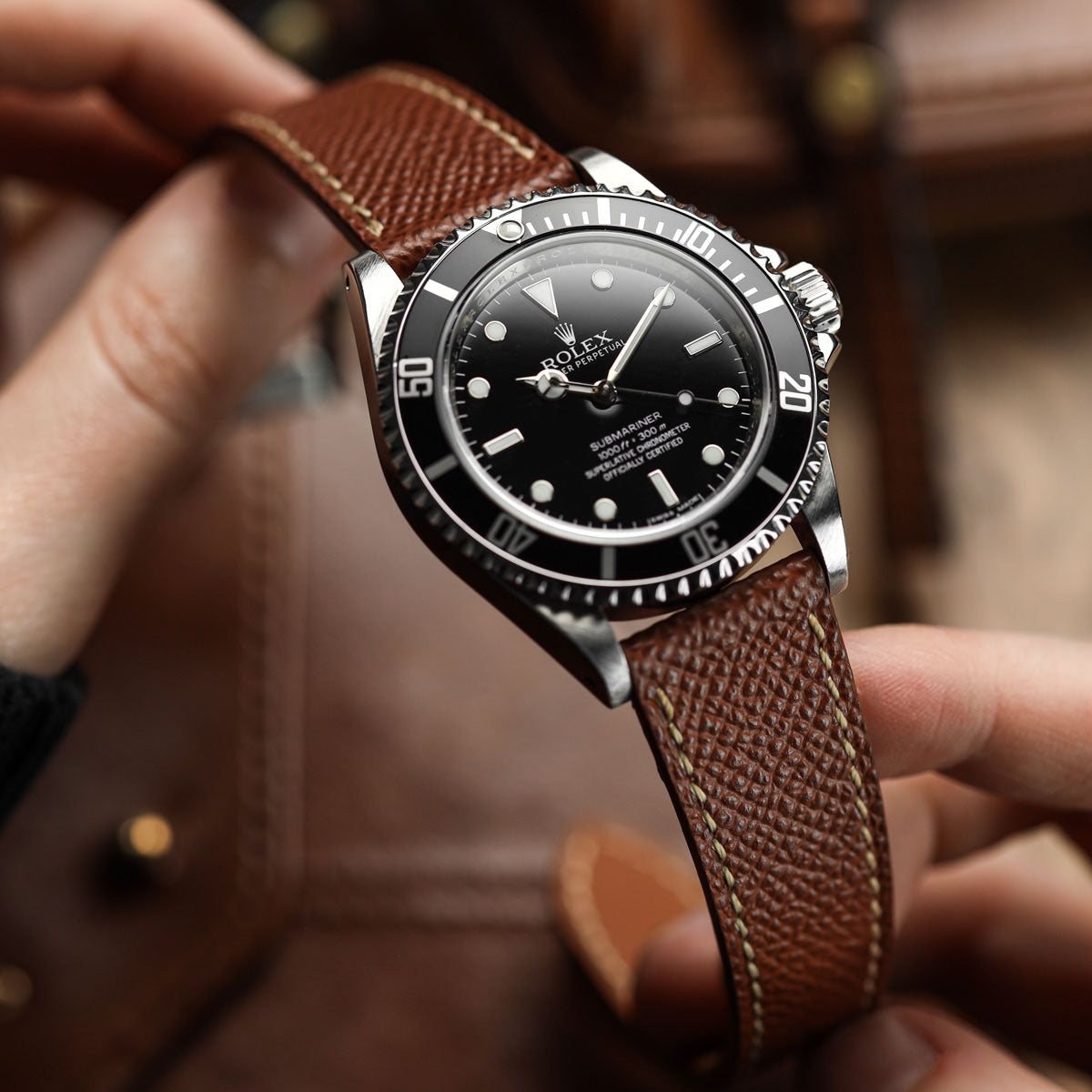 Cinturino per orologi in vera pelle ýa Epsom con cucitura a mano - tonalità Alpine Tan