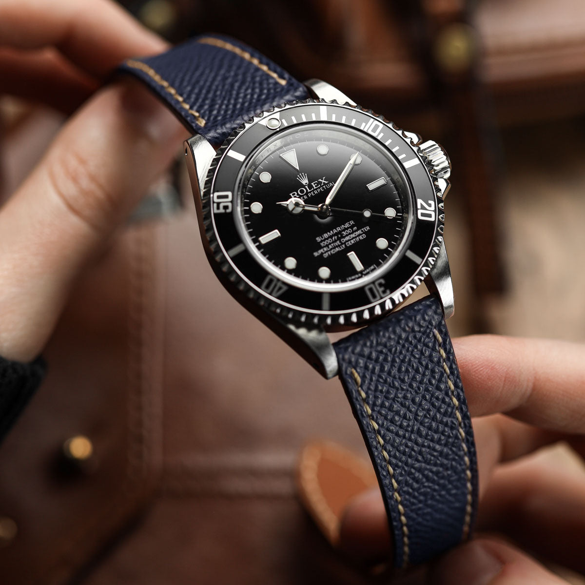 Cinturino per orologio in vera pelle ýa Epsom cucito a mano - Blu alpino