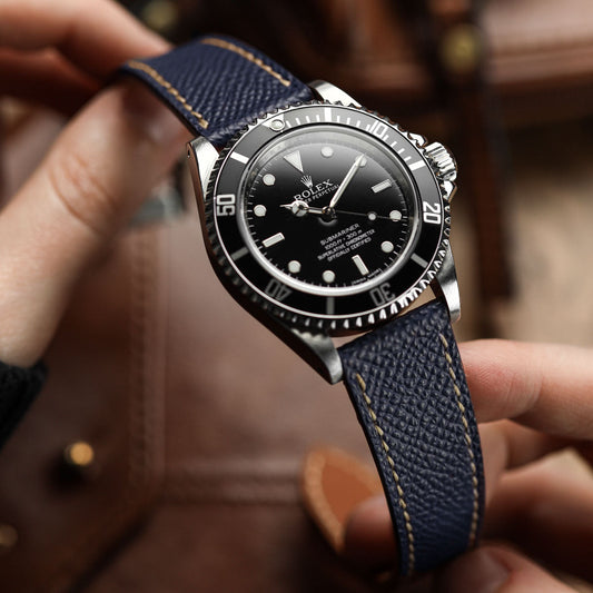 Cinturino per orologio in vera pelle ýa Epsom cucito a mano - Blu alpino