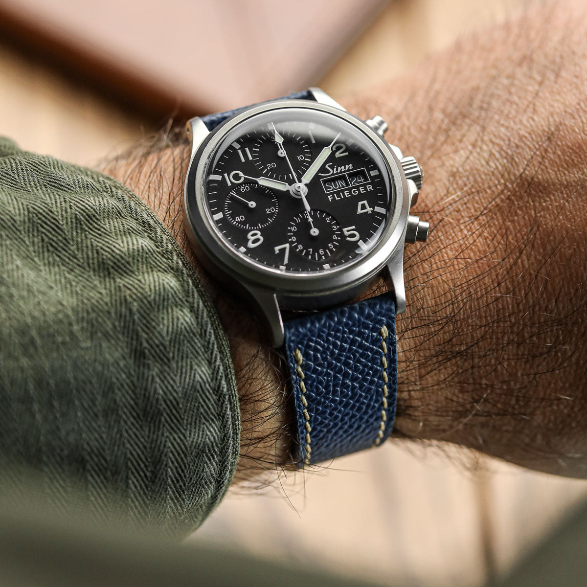 Cinturino per orologio in vera pelle ýa Epsom cucito a mano - Blu alpino