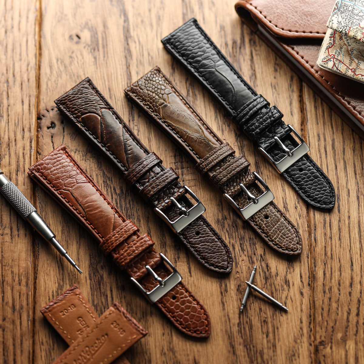 Dây đeo đồng hồ bằng da chân đà điểu - Màu nâu