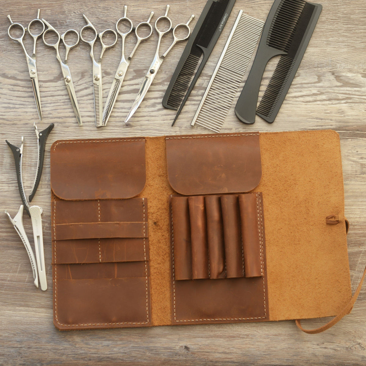 Étui Personnalisé en cuir pour ciseaux de coiffure, pochette pour salon, porte-outils pour barbiers et coiffeurs, sac holster pour outils de salon - 211