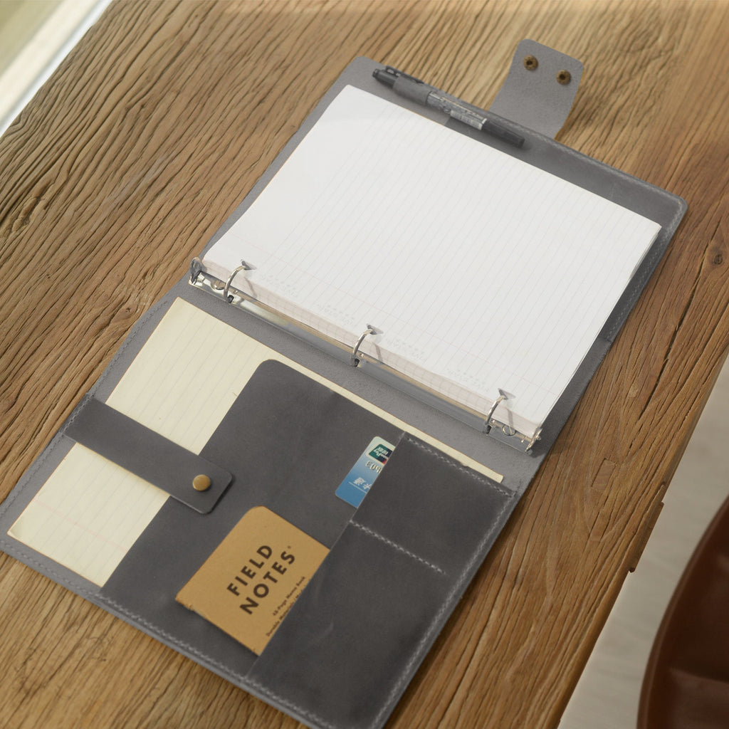 Cartera de Cuero Personalizada con aros 3, Tương thích với giấy tờ 8.5 x 11 o A5, Cubierta de Cartera de Cuero - Cuero con acabado envejecido - D715