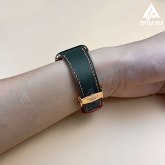 Dây đeo đồng hồ Swift bằng da dành cho Apple Watch, đồng hồ cơ - Màu xanh rêu pha chỉ cam SW12.33 