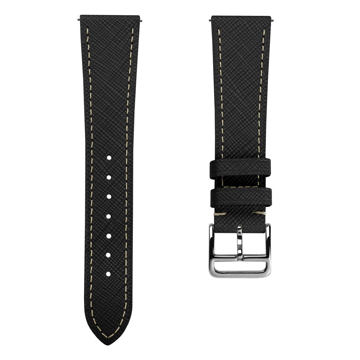 Vòng tay montre và cuir Saffiano Brixham Noir Élégant
