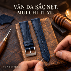 Dây đồng hồ Epsom Navy dáng độn form handmade Bespoke TOP Leather