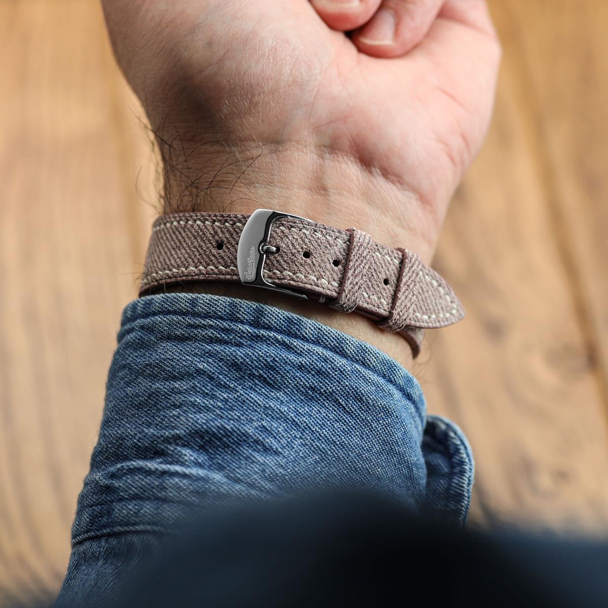 Arbor Handgenähte Denim-Design Echtes Leder Uhrenarmband - Quartz Rosa