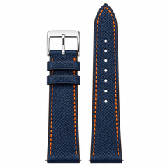 Dây đồng hồ da epsom màu xanh navy mix chỉ cam đỉa cam — 01 HERO