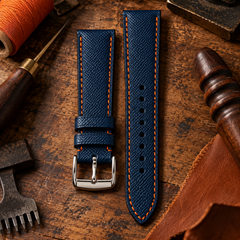 Dây đồng hồ da epsom màu xanh navy mix chỉ cam đỉa cam — 05 VINTAGE / ENVIRONMENT