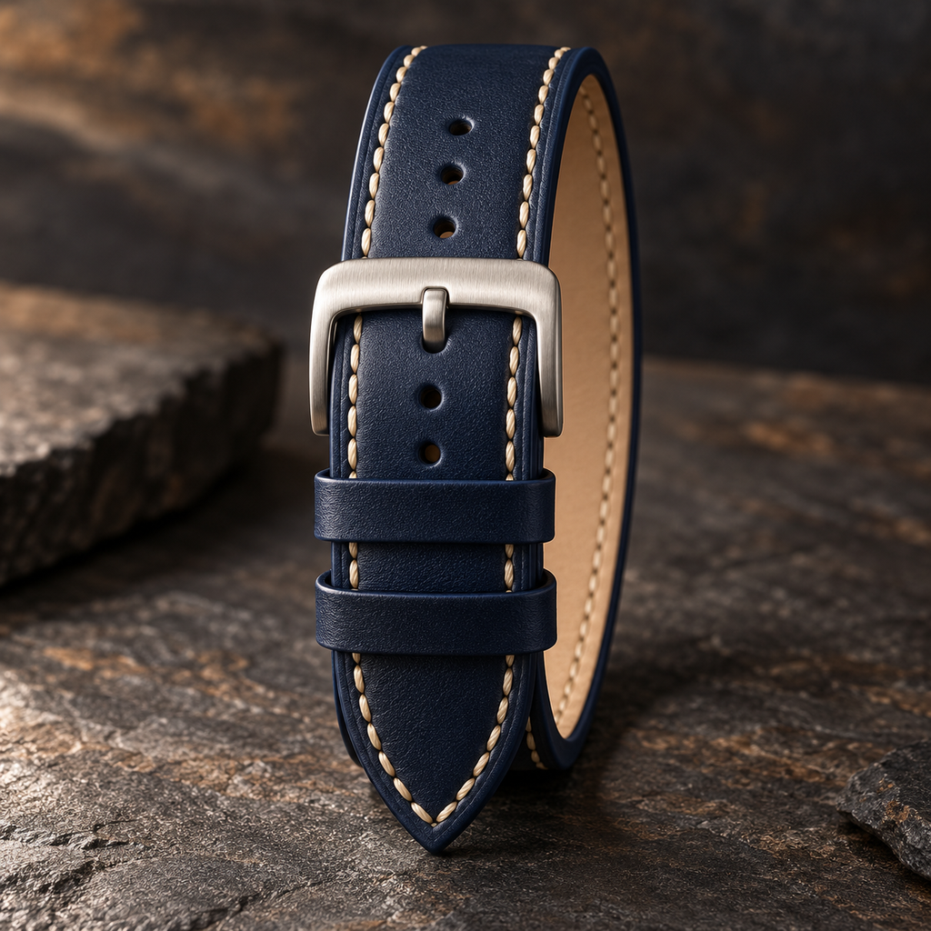 Flat Classic — Classic Navy / light contrast stitch — 11 FREESTANDING BUCKLED LOOP
