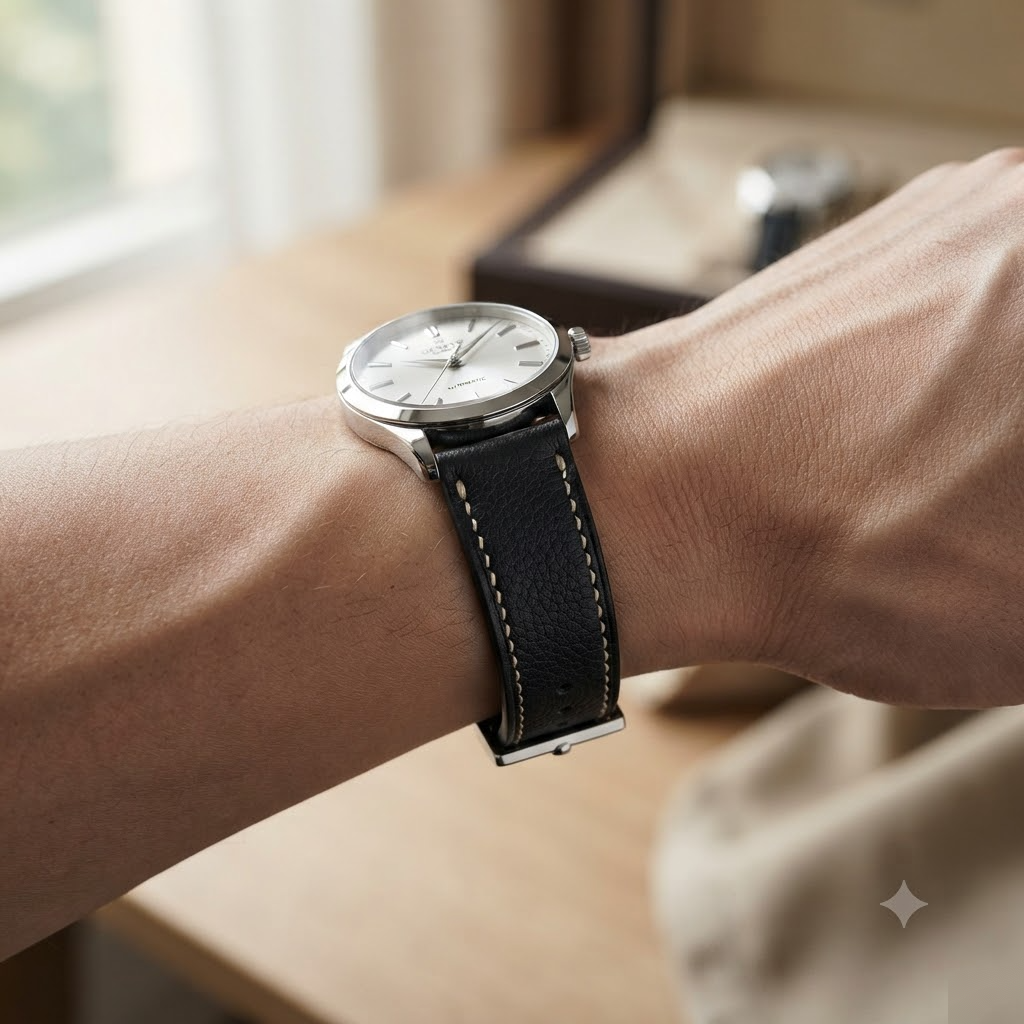 Alran Sully Jet Black — Cream Contrast Stitch — On-Wrist