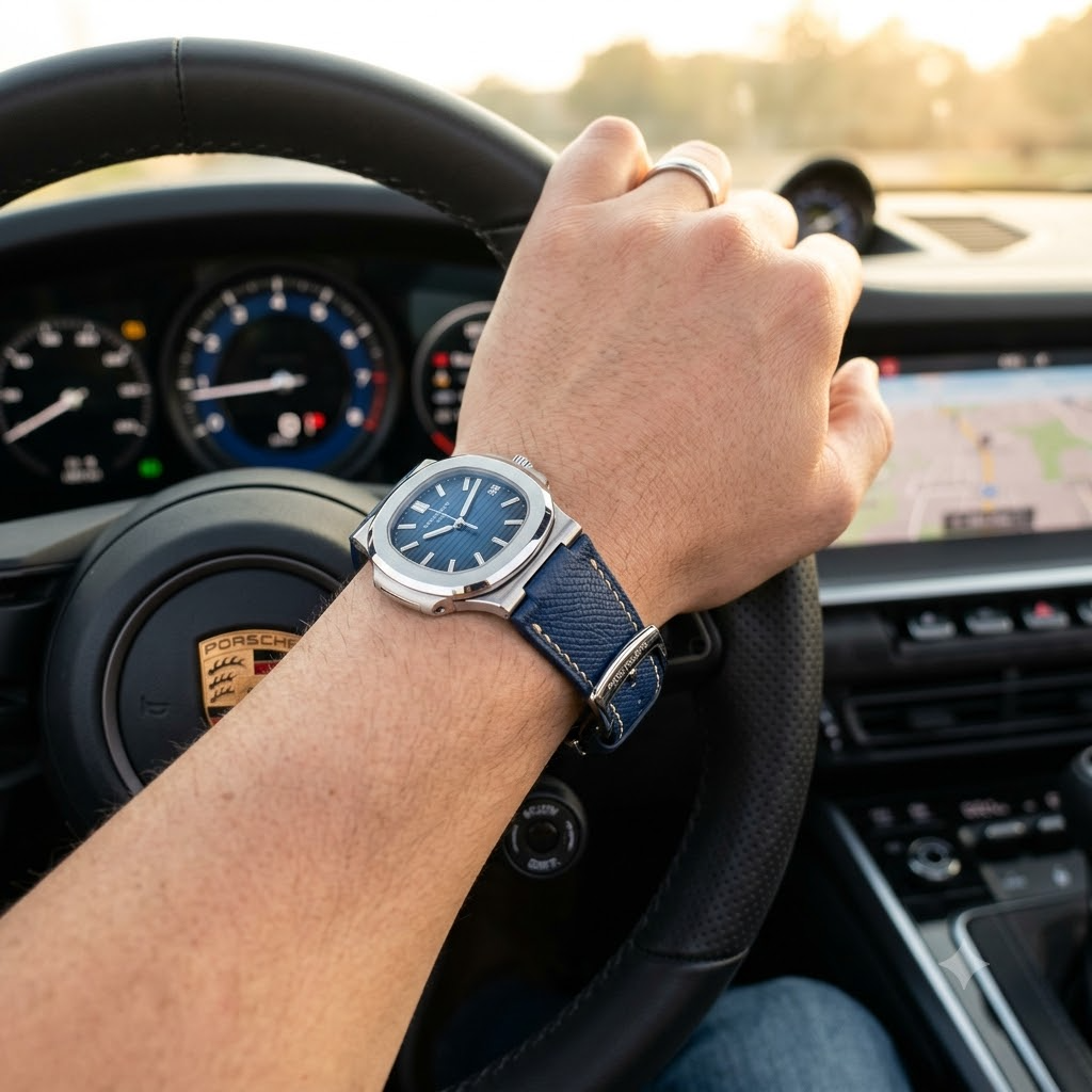 Epsom Ivory Contrast — B · Royal Sapphire Blue — Executive Drive On-Wrist