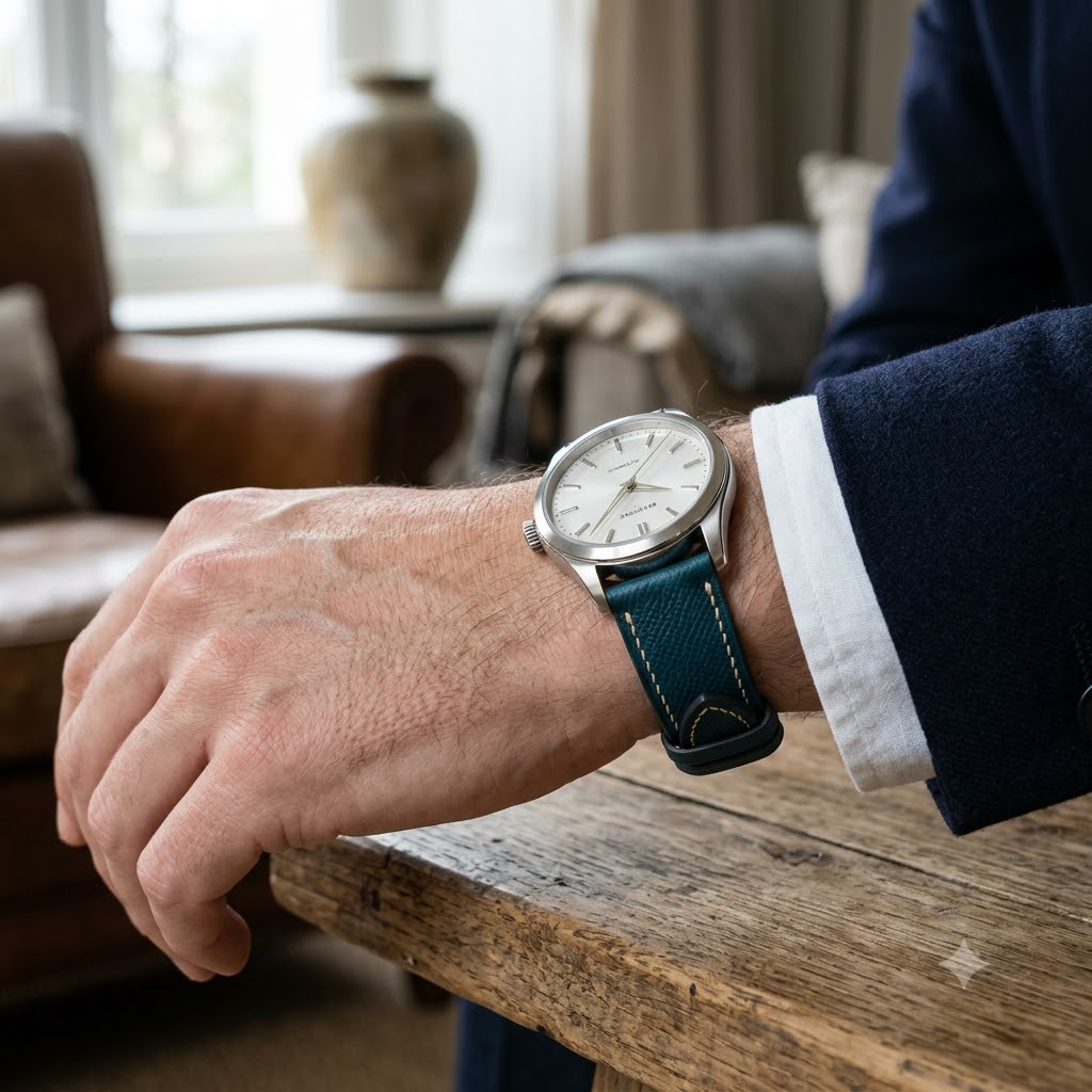 Epsom Ivory Contrast — A · Midnight Teal / Blue-Green — Ergonomic On-Wrist Fit