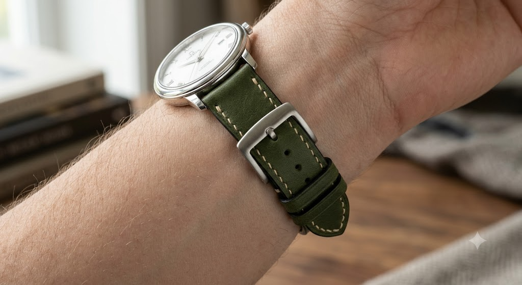 Nappa Moss Green Cream Contrast — On-Wrist