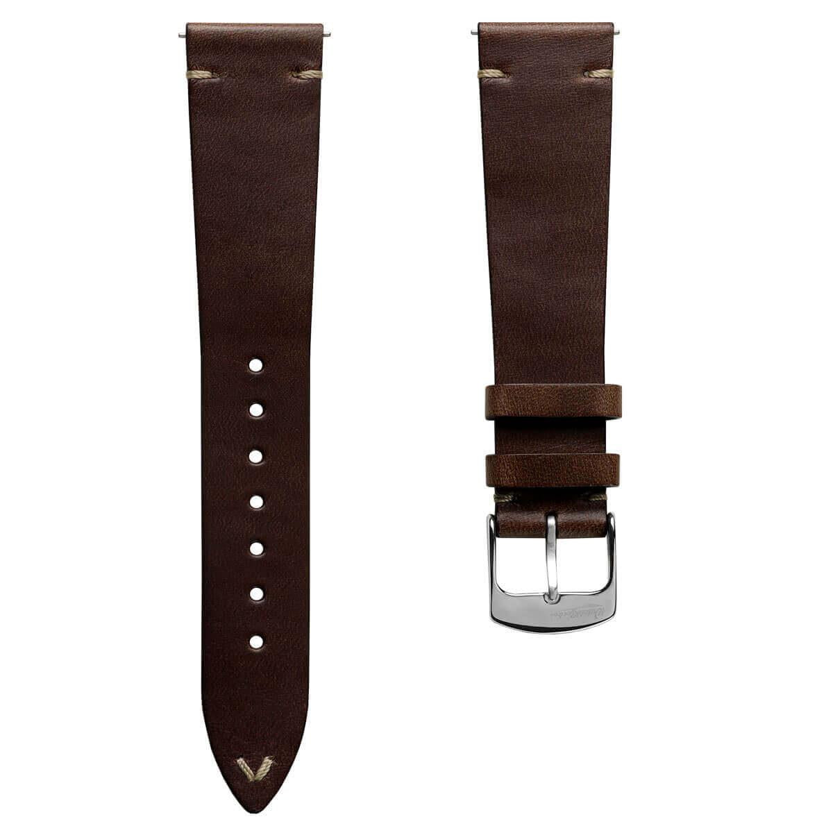 Dây đeo đồng hồ bằng da thật Horween Chromexcel® khâu chữ V - Màu nâu đậm Chromexcel
