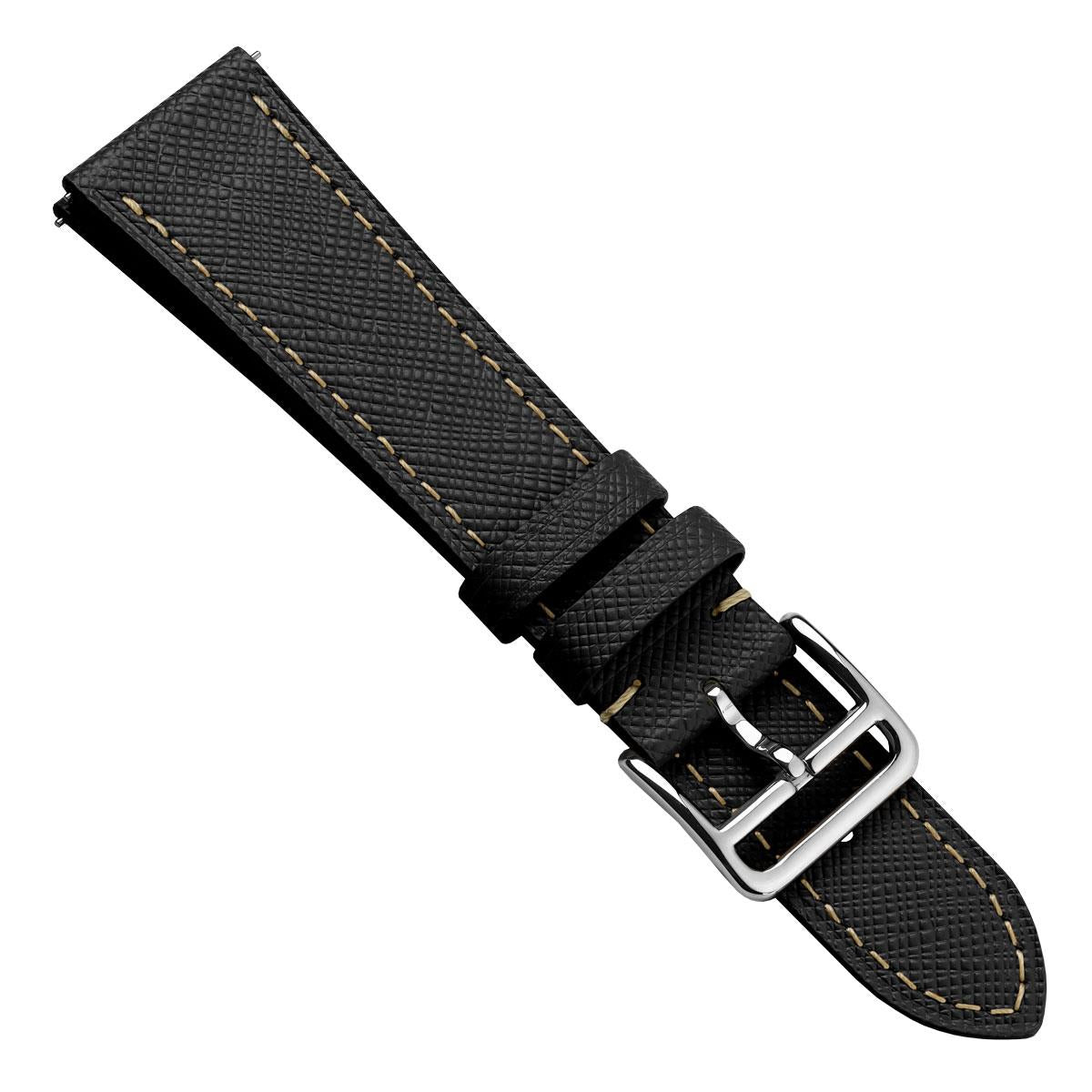 Vòng tay montre và cuir Saffiano Brixham Noir Élégant