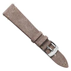 Dây đeo đồng hồ Arbour V-Stitch bằng vải denim và da thật, máy quartz, điểm nhấn màu hồng.
