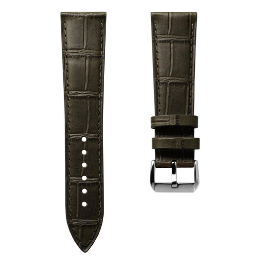 Vòng đeo tay de Montre en Cuir Artisanal Louvain Croc - Vert Olive Élégant