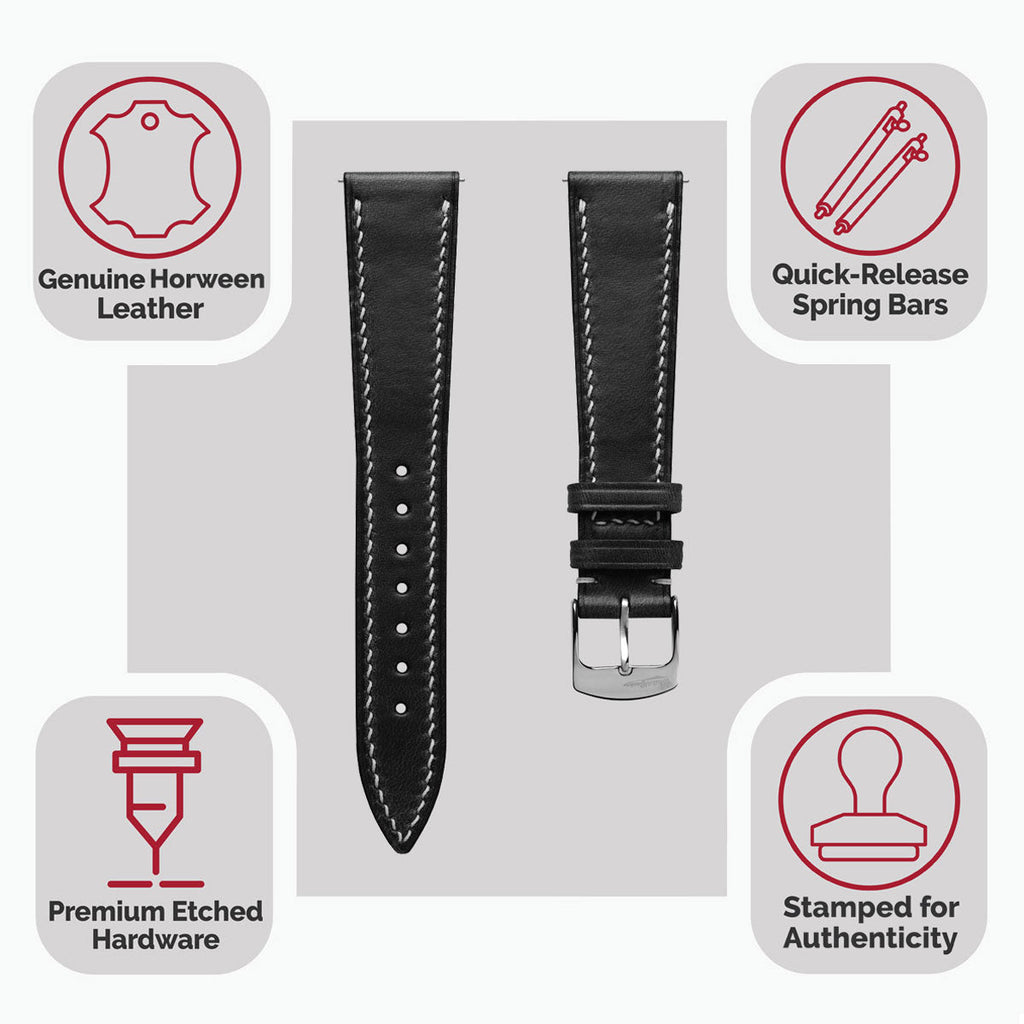 Dây đeo đồng hồ khâu tay thủ công chính hãng Horween Chromexcel® - Màu đen