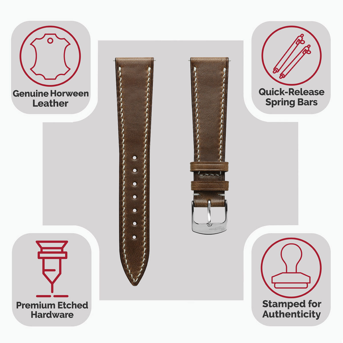 Dây đeo đồng hồ khâu tay thủ công chính hãng Horween Chromexcel® - Màu nâu nhạt