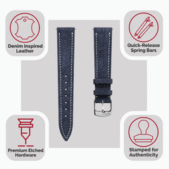 Dây đồng hồ – da thật – Xanh navy – thủ công