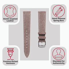 Arbor Handgenähte Denim-Design Echtes Leder Uhrenarmband - Quartz Rosa