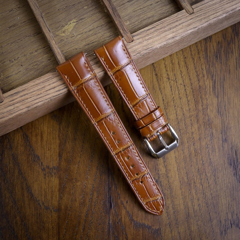 Dây đồng hồ – da vân cá sấu – Nâu cognac – cá nhân hóa, thủ công
