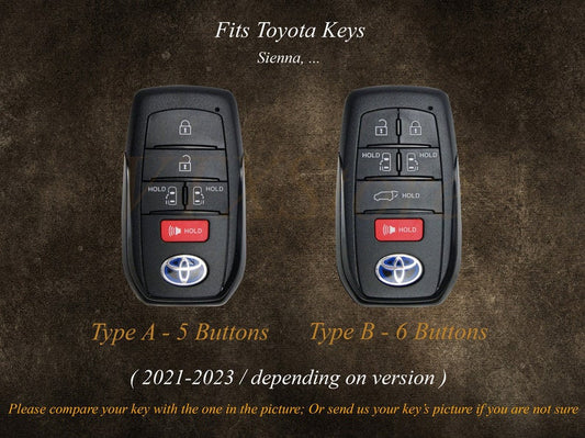 2 loại vỏ bọc chìa khóa da cho Toyota Sienna 2021 2022 2023, bao đựng chìa khóa Toyota Sienna, móc khóa không cần chìa khóa, điều khiển từ xa, quà tặng cá nhân hóa.