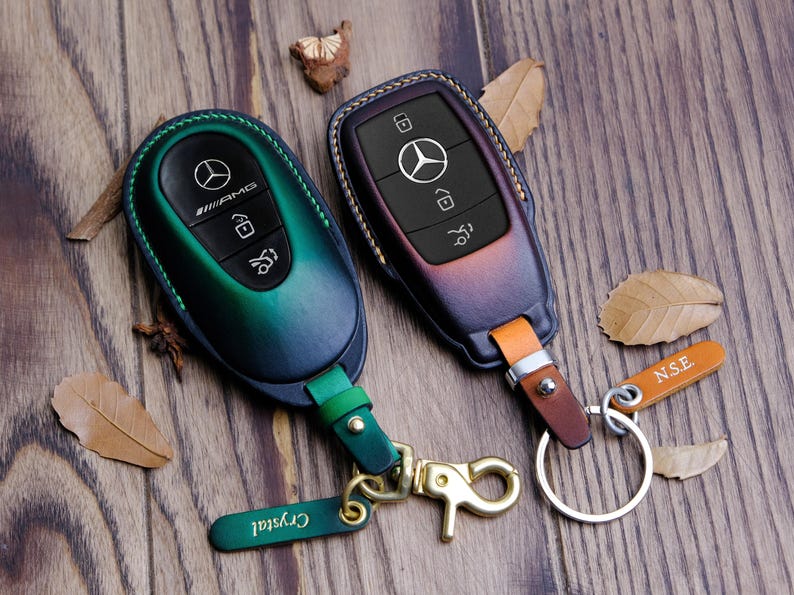 Móc khóa da thủ công cho xe Mercedes-Benz GLE, vỏ chìa khóa xe hơi bằng da thủ công phù hợp với Mercedes Benz CE S-Class GLA GLC, phụ kiện Mercedes