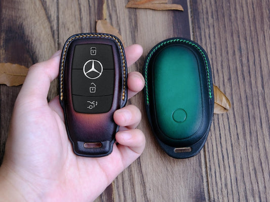 Móc khóa da thủ công cho xe Mercedes-Benz GLE, vỏ chìa khóa xe hơi bằng da thủ công phù hợp với Mercedes Benz CE S-Class GLA GLC, phụ kiện Mercedes