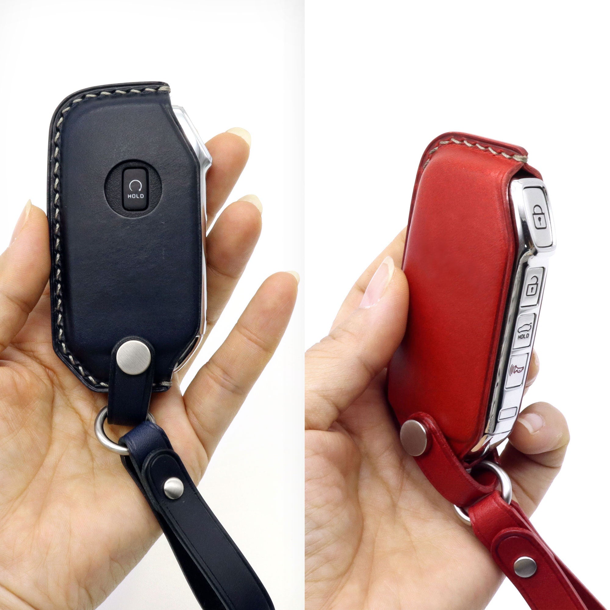 Hand Stitched Leather Key Fob Cover: Kia Forte Niro Seltos Sorento Soul Sportage Telluride