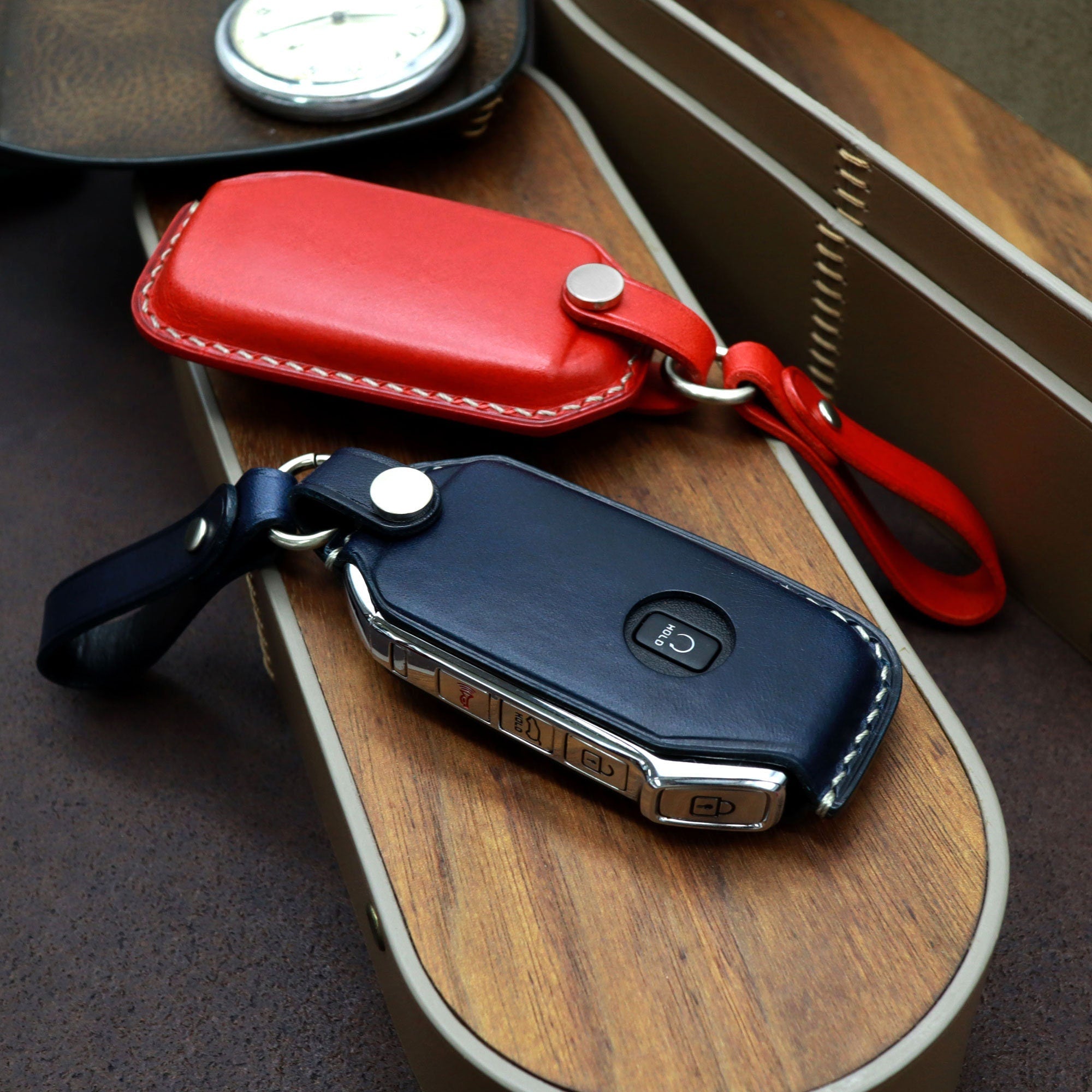 Hand Stitched Leather Key Fob Cover: Kia Forte Niro Seltos Sorento Soul Sportage Telluride