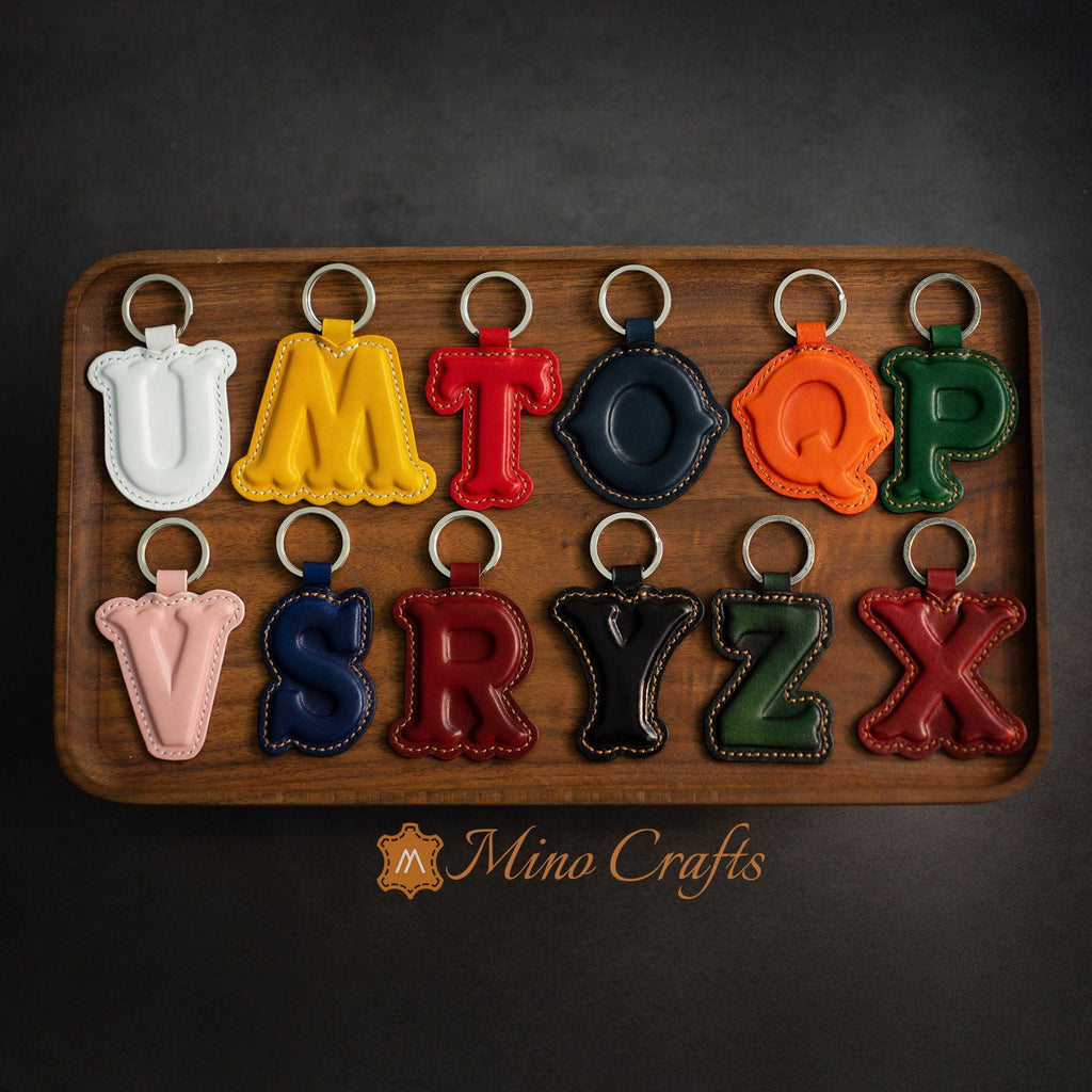 Leather Initial Charm Keychain Accessories - Handcrafted Personalized Leather Initial Piece - With keyring