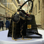 Italian Leather Tote Bag – Elegant Top Handle Purse with Scarf – Handmade in Florence