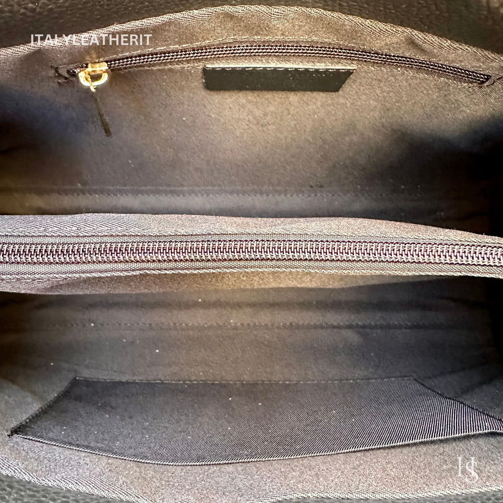 Italian Handmade Leather Tote Bag | Made in Italy,  Black Genuine Leather Purse for Women