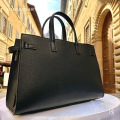 Túi tote da – dành cho nữ – Đen – thủ công