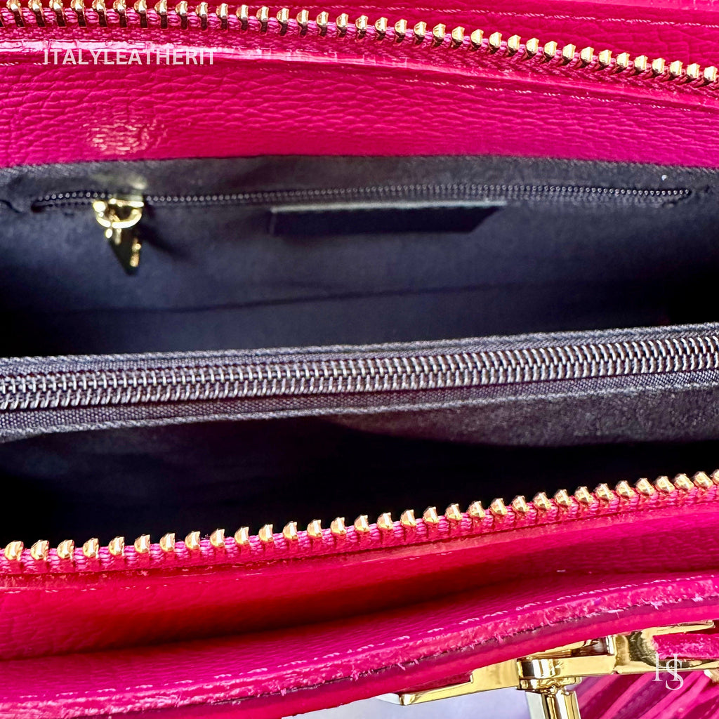 Italian Handmade Leather Tote Bag for Women, Made in Italy, Fuchsia